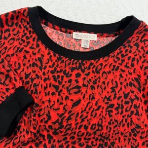 Eliane Rose‎ Top Women XS Red Leopard Animal Print Edgy Ribbed Trim EUC